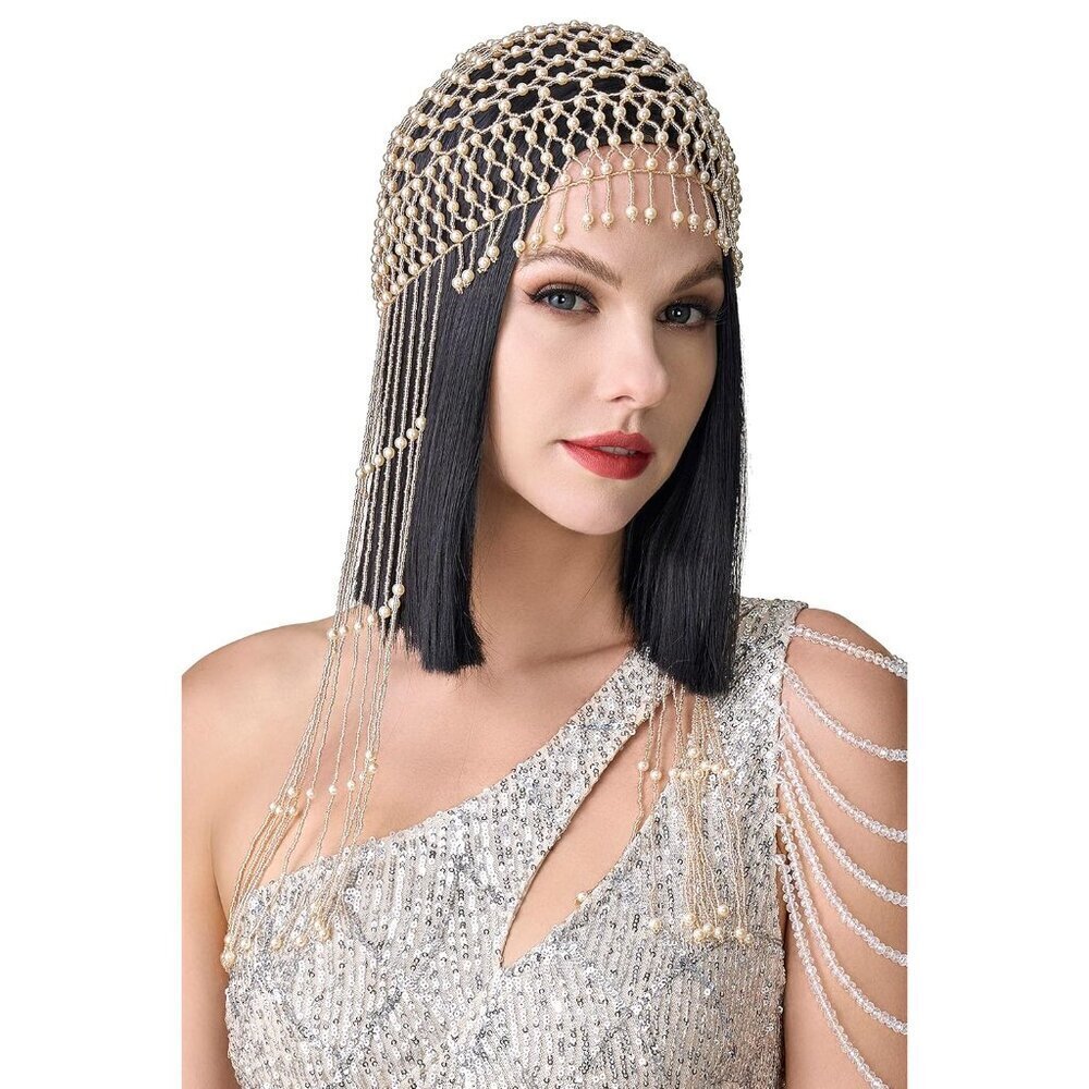1920s Pearl Flapper Cap Headpiece Roaring 20s Gatsby Vintage Wedding Accessory